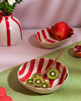 Alamkari India Ceramic Hand-Painted Red Striped Ceramic Bowl